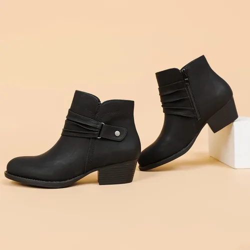 Vista 5 de Luoika Botines anchos para mujer, botas cortas negras y marrones con tacón bajo y cremallera lateral.