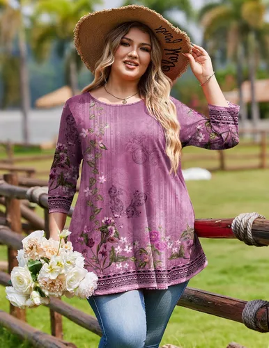 Vista 3 de IN'VOLAND - Blusas de talla extragrande para mujer, manga 34, sueltas, para usar con leggings, ropa de verano y otoño 2025