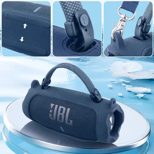 Vista 78 de Funda de silicona compatible con JBL Charge 5 Altavoz Bluetooth portátil impermeable (Cubierta de silicona negra)