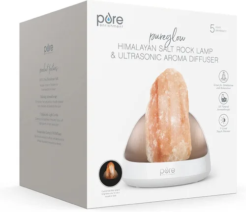 Vista 6 de PureGlow Lámpara de sal del Himalaya original 2 en 1 y el difusor de aceite esencial ultrasónico con sal de Himalaya 100% pura hecha a mano y 5