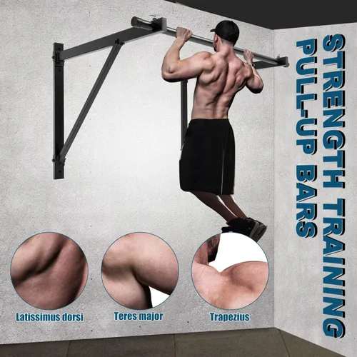 Vista 2 de Barra de pull up para montar en la pared, 50 pulgadas, para ejercitar, 500 libras