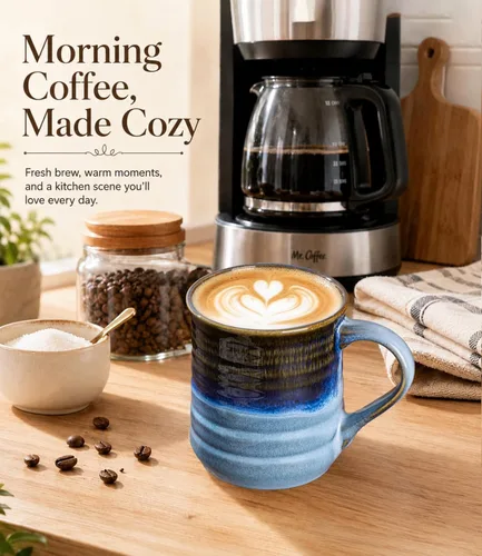 Vista 4 de GBhome Taza de café grande de 18 onzas, taza de café de cerámica hecha a mano para café con leche, té, cerveza, cacao caliente, apta
