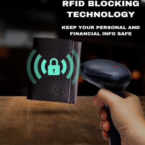 Vista 5 de Stealth Mode Billetera triple Cartera con bloqueo RFID con soporte para identificación Funda de cuero para dinero, tarjetas de crédito