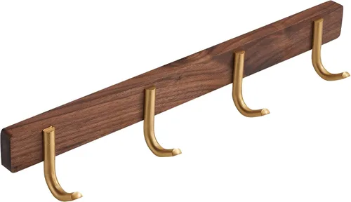 Vista 10 de Perchero montado en la pared, perchero colgante de entrada, riel para abrigos de metal y madera con 3 ganchos rústicos para abrigo, bufanda, bolsa