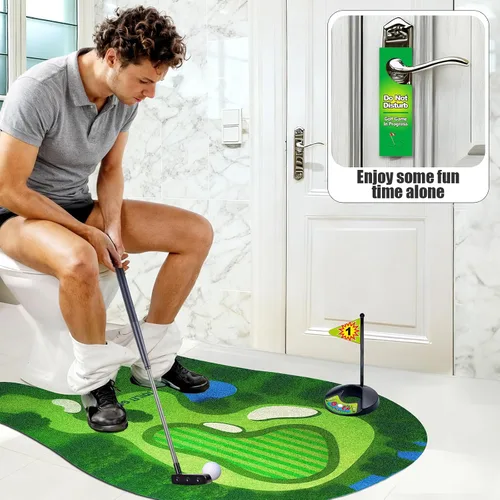 Vista 4 de PITCOTT Juego de golf de inodoro, mini golf que se puede jugar en el baño, maravilloso tiempo para el baño, regalos de broma, divertido regalo