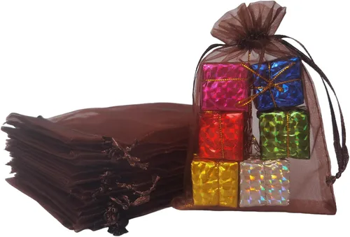 Vista 21 de Bolsas de regalo de organza de 4 x 6 pulgadas con cordón para joyas, dulces, paquetes de 50 bolsas de té de tela transparente azul aguamarina