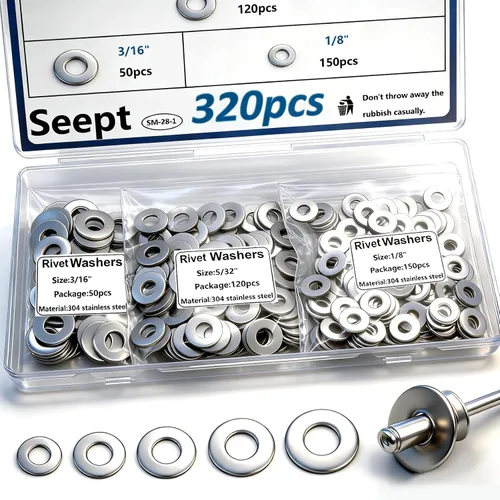 Vista 10 de 400 piezas de arandelas de remache pop de 1/8 pulg. negras para remaches pop de diámetro 1/8" de acero inoxidable 304, arandelas de remache pop