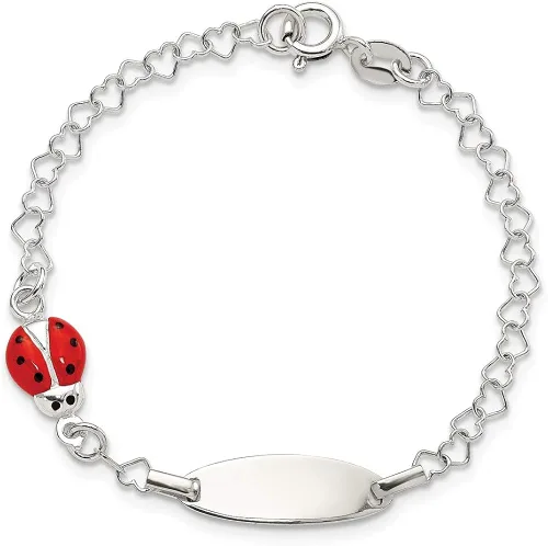 Vista 3 de Pulsera de plata de ley 925 con esmalte para señora Bug bebé grabable identificación etiqueta de 60in