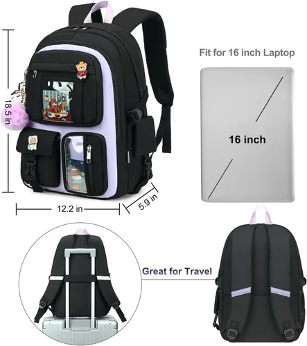 Vista 6 de LXYGD - Mochilas para laptop de 16 pulgadas, mochilas escolares universitarias, juego de 3 piezas con lonchera y estuche de lápices, mochilas