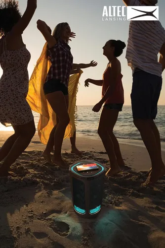 Vista 4 de Altec Lansing Soundbucket XL - Altavoz Bluetooth impermeable con luces LED personalizables, carga inalámbrica Qi, 20 horas de reproducción y rango