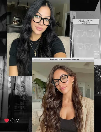 Vista 2 de Madison Avenue Gafas de bloqueo de luz azul con estilo cuadrado de moda para mujeres con estuche, elegantes gafas antirreflejos para computadora