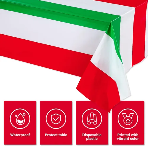 Vista 3 de Tatuo - Mantel de plástico con diseño de bandera italiana, 3 piezas, 54 x 108 pulgadas, rectangular, desechable, para fiestas, reuniones familiares