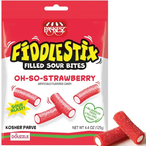 Vista 12 de DOUzzle Kosher, Fiddlestix - Caramelo de regaliz masticable Oh-So-Strawberry (4.4 onzas, 3 unidades) sin sabores ni colores artificiales, sin OMG