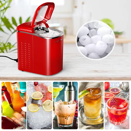 Vista 5 de Galanz Máquina eléctrica portátil para hacer hielo para encimera, 26 libras en 24 horas, 9 cubos en forma de bala listos en 9 minutos, 2 tamaños