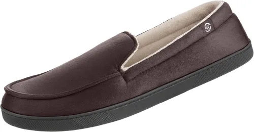 Vista 9 de isotoner Pantuflas tipo mocasín para hombre con parte superior de microgamuza y suela de espuma viscoelástica con infusión de gel Negro