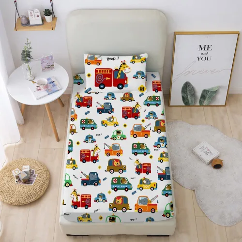 Vista 4 de Juego de sábanas para niños con temática de autos y animales tamaño Queen para niños y niñas - Juego de ropa de cama de dibujos animados con Coches