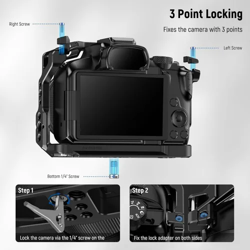 Vista 3 de NEEWER Jaula para cámara R50 compatible con Canon EOS R50, plataforma de video de aluminio con riel NATO, roscas de 1/4", agujeros ARRI de 3/8