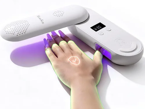 Vista 10 de MelodySusie P-PLUS20F - Lámpara de uñas compacta inalámbrica con innovador panel giratorio y diseño de protección UV, la luz UV recargable cura Rosa