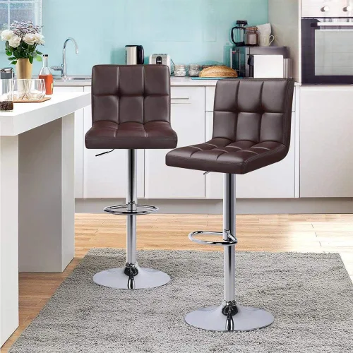 Vista 8 de Topeakmart Taburetes de bar modernos de altura ajustable, taburete giratorio de piel sintética, silla trasera de isla de cocina, taburete giratorio