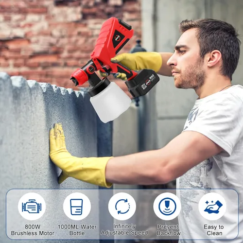 Vista 2 de Pulverizador de pintura inalámbrico con 2 baterías, pistola de pintura eléctrica HVLP con recipiente de 33.8 fl oz, 5 boquillas de cobre y 3