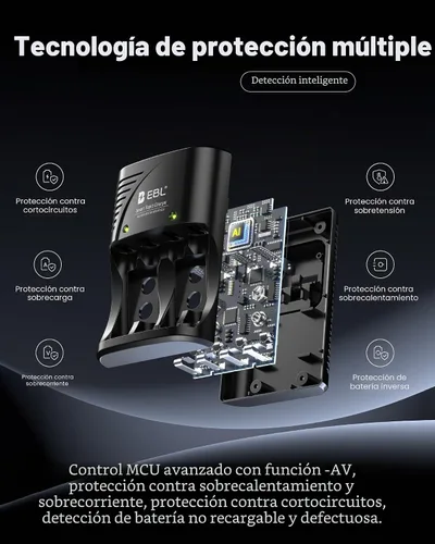 Vista 7 de EBL Cargador Rápido Inteligente AA AAA para Pilas Recargables AA AAA 9V Ni-MH Ni-CD