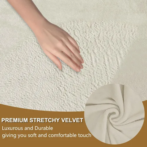 Vista 3 de U-NICE HOME Fundas de terciopelo para sofá, fundas elásticas para sofá de 3 cojines, protector de muebles (XL, grande, beige)