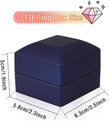 Vista 5 de iSuperb 2 cajas de anillos LED iluminadas, para propuestas, compromisos, bodas, regalos (paquete de 2 unidades, azul marino)