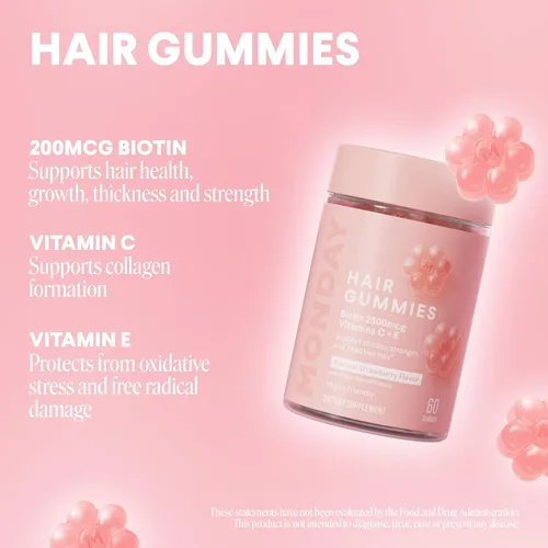 Vista 3 de MONDAY HAIRCARE Juego de champú y acondicionador hidratante de 12 onzas para cabello seco y rizado + gomitas para cabello más grueso y fuerte