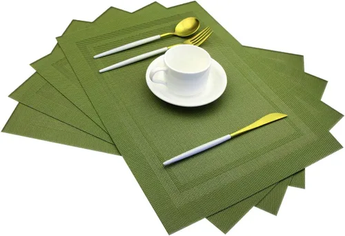 Vista 30 de PIGCHCY Juego de 4 manteles individuales en forma de cuña para mesa de comedor, tejido cruzado, lavables, resistentes al calor, manteles Bambúes