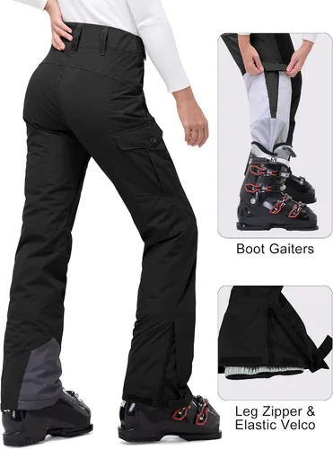 Vista 3 de 33,000ft Pantalones de nieve aislados para mujer, pantalones de esquí impermeables para snowboard con polainas para botas