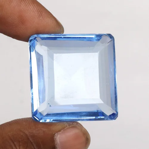 Vista 4 de Real-Gems 109.80 Ct Topacio azul en forma de esmeralda utilizado para la fabricación de joyas, Gema, hidrotermal - topacio azul