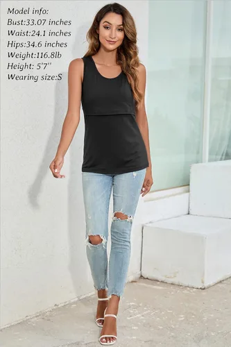 Vista 3 de Sosolism Rayon Nursing Tank Top for Breastfeeding Sleeveless Maternity Vest Pregnancy Clothes Maternity 3 Pack