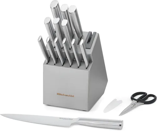 Vista 6 de KitchenAid Juego de Cuchillos Gourmet con Bloque y Afilador Integrado, 15 Piezas, Acero Inoxidable