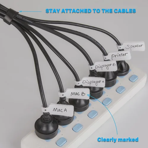 Vista 3 de 70 bridas reutilizables con gancho y bucle, bridas de alambre ajustables multiusos para organización de cables y 10 etiquetas para cables