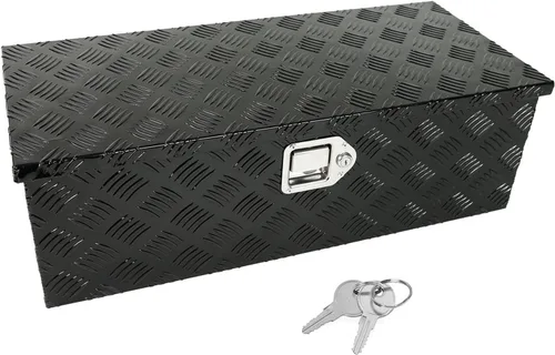 Vista 26 de Caja de herramientas de aluminio negro resistente de 16 x 7.5 x 10 pulgadas con cerraduras y llave de cierre con mango en T, caja de herramientas