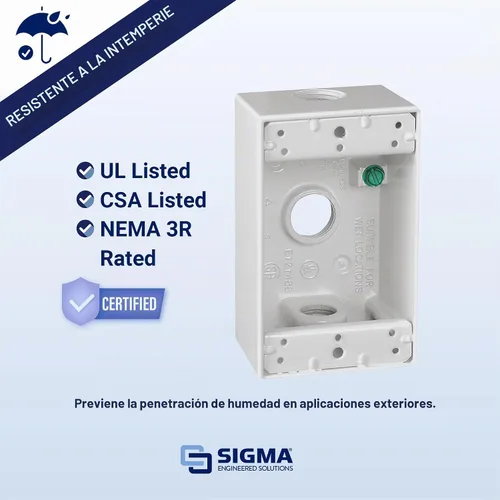 Vista 2 de SIGMA ENGINEERED SOLUTIONS 14250WH Caja de Salida Eléctrica de Metal, Resistente a la Intemperie, Protector de Enchufe y Receptáculo de Montaje