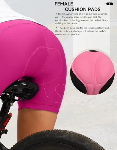 Vista 4 de Bikewa Pantalones cortos de ciclismo acolchados 4D para mujer, ropa interior de ciclismo, ciclismo de carretera, pantalones cortos para mujer
