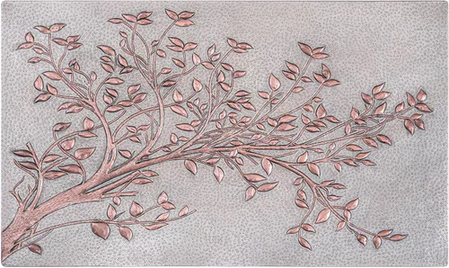 Vista 14 de Azulejos de salpicadero de cocina de cobre hechos a mano, salpicadero de cocina con ramas de árboles y hojas, panel de salpicadero de cobre