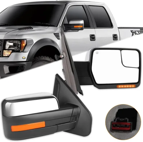 Vista 12 de Conjunto de espejo lateral del conductor o del pasajero para Ford F150 F250 F350 plegable manual, sin calefacción, color negro liso, paquete de 1