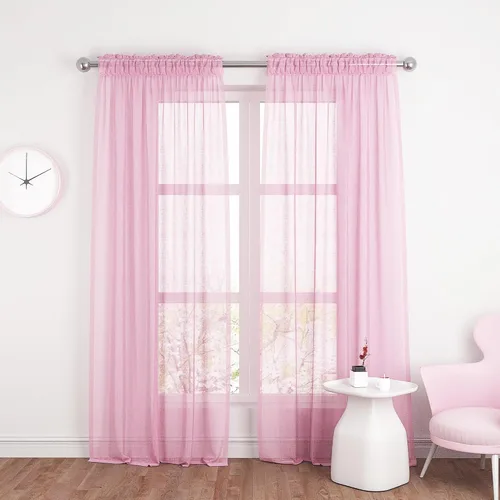 Vista 103 de UPOPO Paneles de Cortina Beige Pequeños Cortinas Transparentes de Gasa de 16 Pulgadas de Largo Cortinas de Cocina de Voile con Textura de Lino