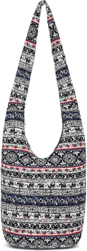Vista 162 de Bolsa de hombro para mujer, de lona en estilo hippie/bohemio para llevar cruzada al hombro, disponible en diferentes colores y estampados