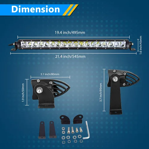 Vista 6 de RIGIDON Barra de luz de 20 pulgadas 90 W, punto de una fila 9000LM LED barra de luz LED impermeable conducción barco carretera luz de trabajo