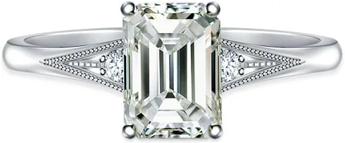 Vista 2 de RINGJEWEL Anillo plateado de compromiso de moissanita blanca con corte esmeralda para mujer