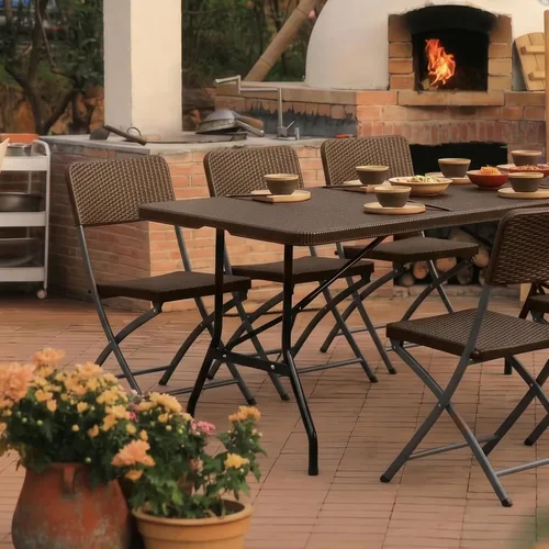 Vista 9 de 6FT Folding Table Portable Picnic Table Heavy-Duty Fold-in-Half Utility 6 Foot Foldtable Table with Carry Handle for Outdoor Indoor Party, Dining