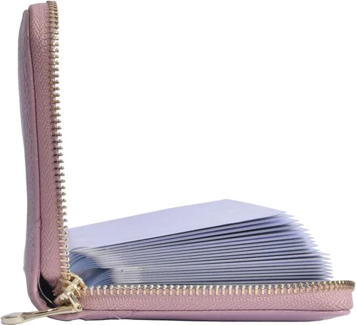 Vista 3 de Easyoulife - Billetera con cierre de mujer, tarjetero de cuero, cartera con cremallera, bloqueo RFID rosado (Bean Pink)