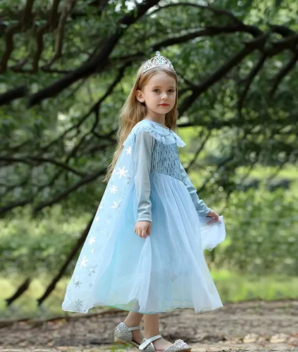 Vista 4 de iTVTi Vestido de princesa de manga larga para niñas pequeñas disfraz de reina de la nieve con accesorios
