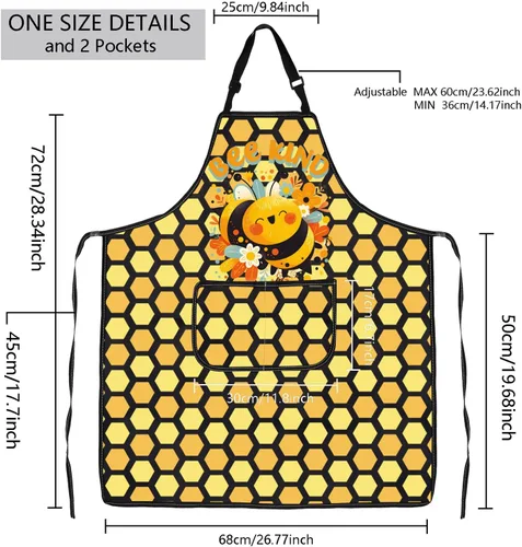 Vista 2 de MBMSO Delantal de abeja con bolsillos, delantal de abeja, regalos para amantes de las abejas de la miel, delantal de cocina, delantal de cocina