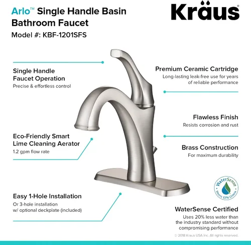 Vista 5 de KRAUS KBF-1201SFS Arlo - Grifo de baño con barra de elevación y placa de cubierta, acero inoxidable All-Brite sin manchas (paquete de 2)