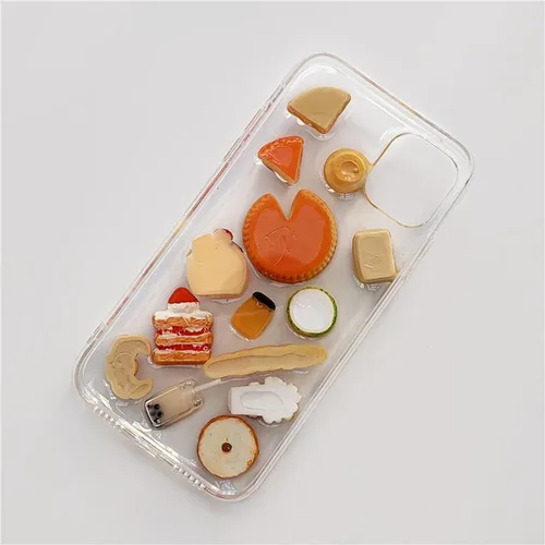 Vista 4 de Funda 3D para Apple iPhone 15 Pro Max 14 13 12 11 X Xr, funda transparente para teléfono celular, diseño realista de tartas de pizza, pan, donas