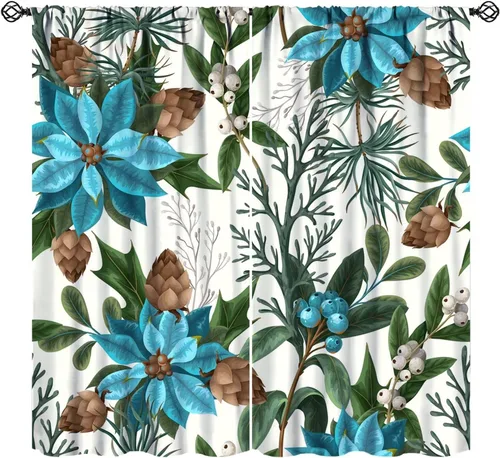 Vista 22 de Cortinas de Navidad de gnomo, bolas de árbol de Navidad, luces, regalos, decoración de tablones para sala de estar, dormitorio, bolsillo para barra